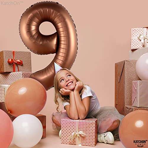 Image of KatchOn Coffee Brown Number 9 Balloon 40 Inch, Foil 9 Birthday Balloon