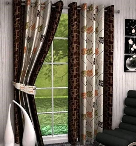 Image of Woah Polyester Floral Door Curtain Door Window Curtain Premium Polyester Weaved Parda Modern Parde for Living Room Bedroom Home Office Screens Eyelet Ring (7 Feet -Brown4)