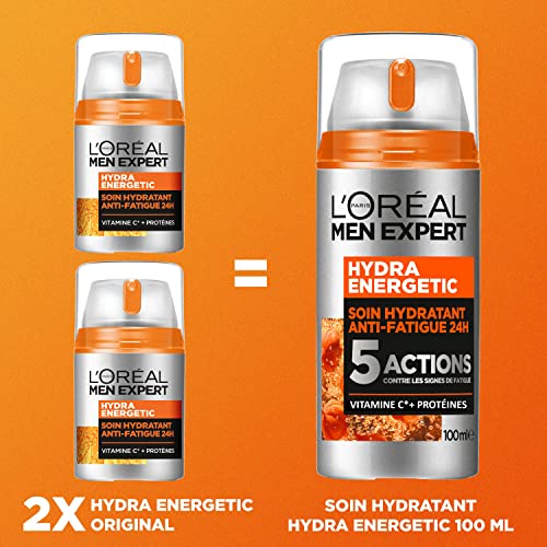 LOreal-Men-Expert-Soin-Visage-pour-Homme-Hydratation-24H-Anti-Fatigue-5-Actions-Texture-Gel-Creme-A-la-Vitamine-C-et-aux-Proteines-Tous-Types-de-Peaux-Hydra-Energetic-100-ml