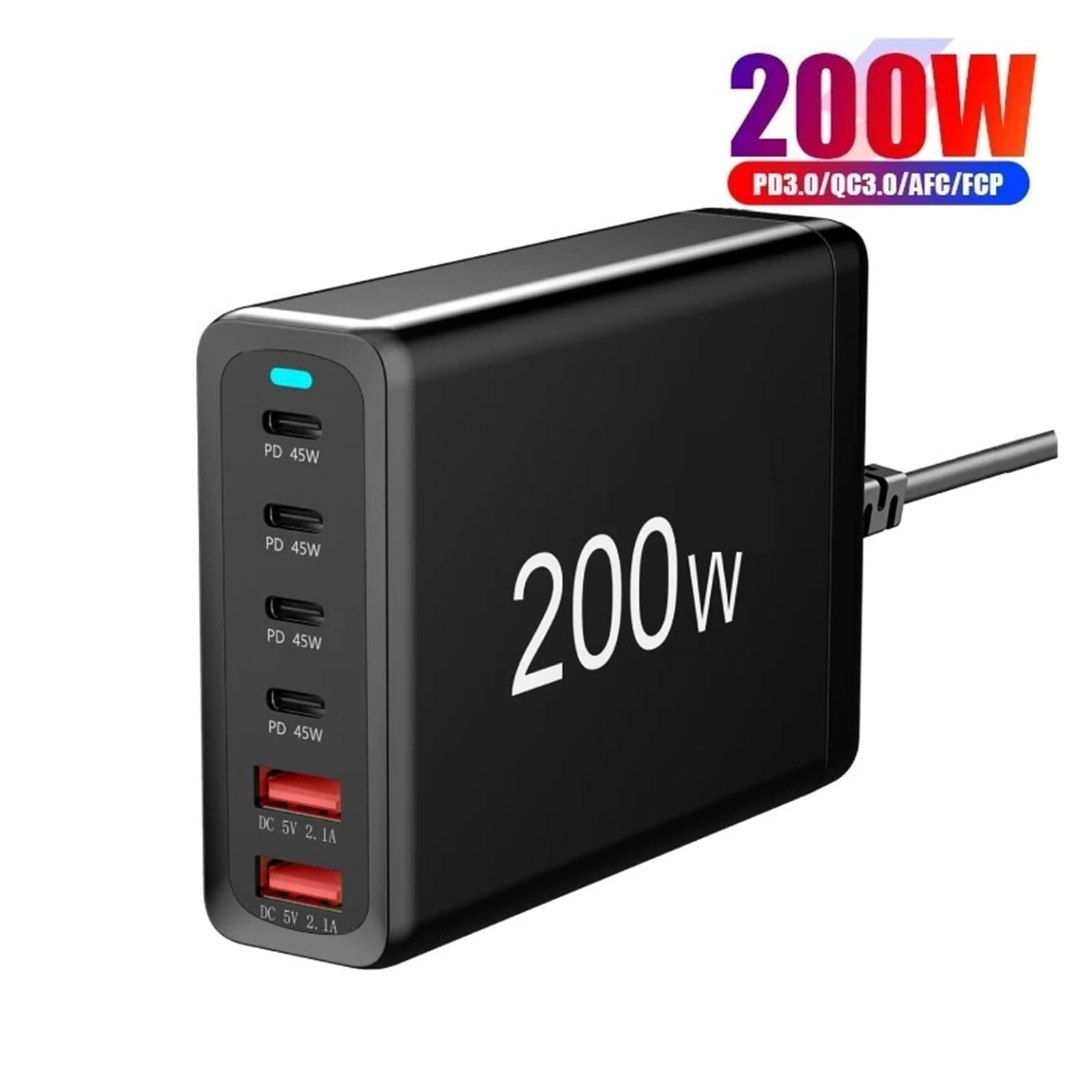 Ładowarka 200 W 6-portowa Stacja Ładująca USB Typu C PD QC4.0 Szybka Do Laptopa MożLiwość Szybkiego łAdowania(Black)