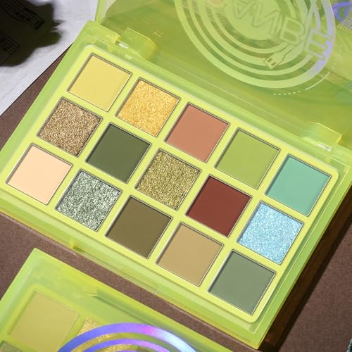 Image of UCANBE 15 Color Eyeshadow Palette Matte Shimmer Metallic, Olive Green Earth Tone Highly Pigmented Long Lasting Blendable Eye Makeup Palette for Natural to Bold Looks