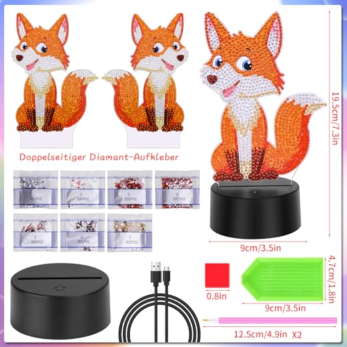 Zoyomax Diamond Painting Nachtlicht, Geschenke für Erwachsene, 3D Kreative Diamond Painting Lampe Fuchs, Weihnachts Geburtstags Geschenk