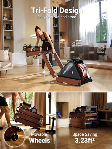 KINGSMITH Water Rowing Machines for Home, WR20 Foldable Row Machine, 331LB Weight Capacity, Water Rower Machine with LCD Monitor, App Supported and Comfortable Seat for Folding Water Rowers, Red Oak - Image 7