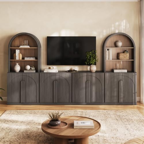 Image of BELLEZE Bijou 126 inch Wall Unit 6-Piece Modular TV Stand - Ebony