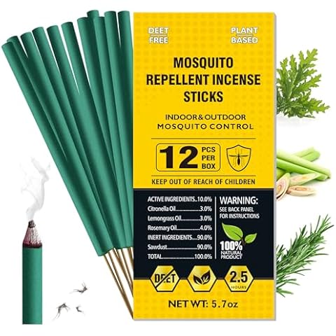 BugBai Mosquito Repellent 12 PCS, Thicker Natural Citronella Oil Incense Sticks 2.5H Protection for Indoor Home, Plant-Based Bug Insect Barrier for Outdoor Patio Yard Garden Camping Fishing Cover