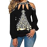 Womens Tops Shirt Plus Size Christmas Tree Xmas Gift Paisley Pattern Graphic Print Cold Shoulder...