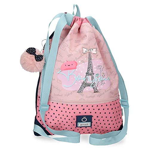 Sac à dos Enso Bonjour rose 35x46 en polyester résistant à grande fermeture