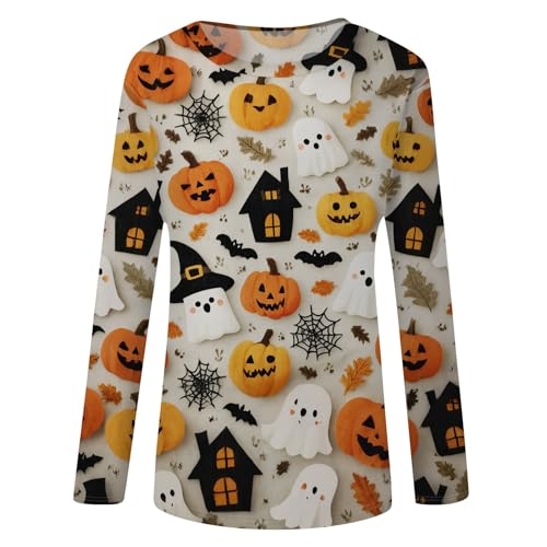 Halloween Shirts for Women Long Sleeve Plus Size Fashion Crewneck Comfortable Tshirts Halloween Costumes for Women
