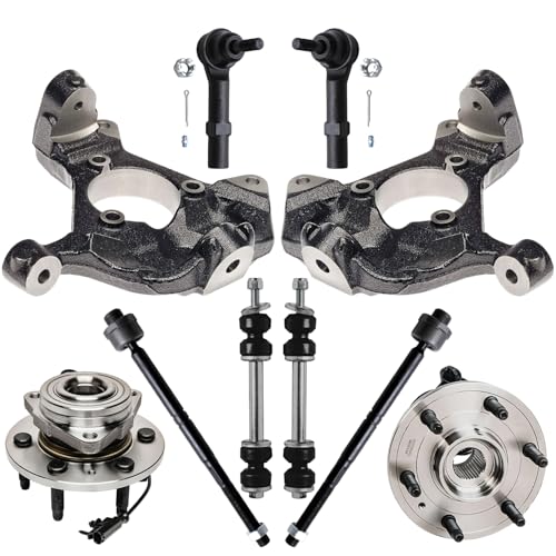 Image of Detroit Axle - 4WD Front Knuckles Kit for 2007-2013 Chevy Silverado 1500 GMC Sierra 1500, 2007-2014 Yukon XL Suburban 1500 Escalade ESV EXT Tahoe, Knuckles Tie Rods Sway Bars Wheel Bearing Hubs