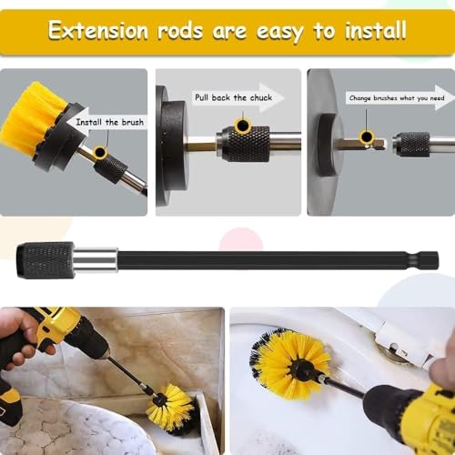 Image of Power Drill Scrubber Brush Kit for Bathroom, Tile & Grout Cleaning | Cleaning Brushes & Pads for Kitchen, Floor, Shower, Tub, Car | Attachment Set (Drill Not Included) (8PCS)