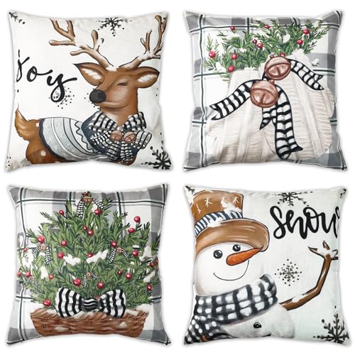 Christmas Kissenbezug 40x40,Grau Rentier Schneemann Deko Weihnachten...