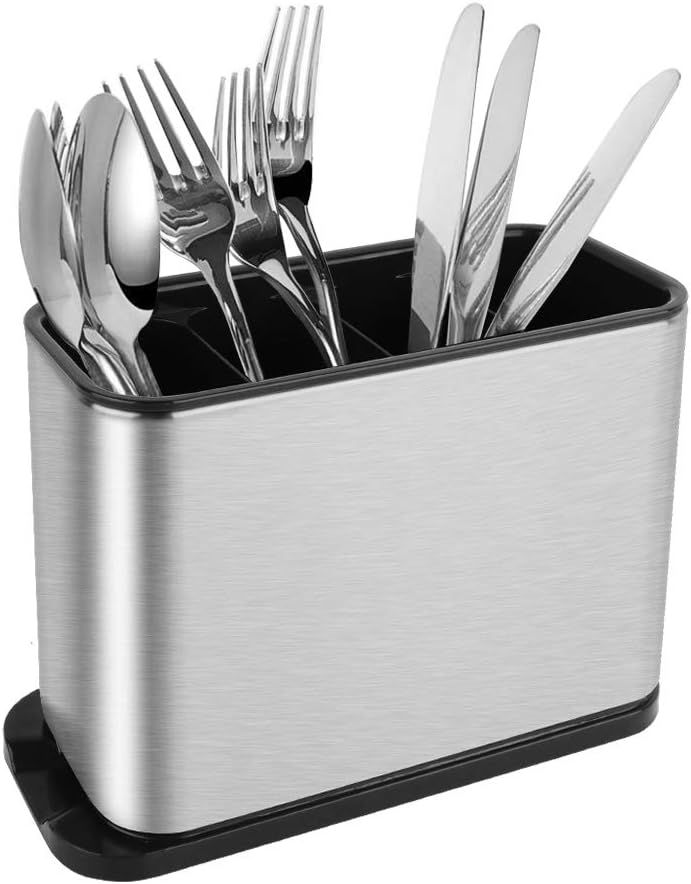 SZUAH Cutlery Caddy Holder, Stainless Steel Flatware Silverware Caddy Organizer, with 4 Compartments for Kitchen Counter & Dining Table