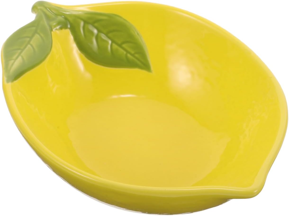 PRETYZOOM Lemon Shaped Ceramic Salad Serving Bowl Fruit Dessert Bowl | Adorable Food Serving Dish for Snacks Chips Rice Kitchen Tableware Party and Daily Use