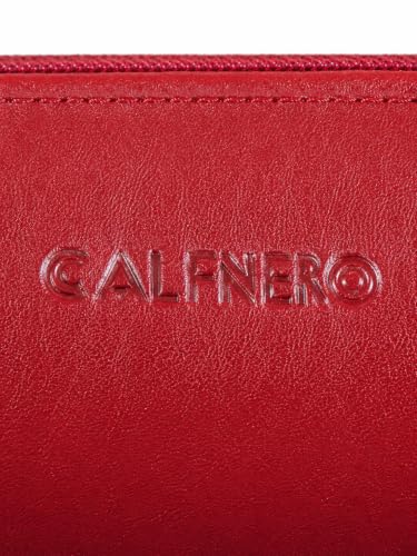 Image of Calfnero Genuine Leather Pen-Case for Men & Women | Premium Leather Pencil-Pouch with Zipper (Red) | Cylindrical Pen-Holder Organizer for Pen, Pencils & Stationery | Unisex Pen-Sleeve