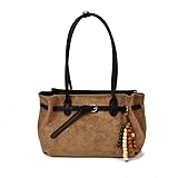 [ALINUOYQ] 女性用スエードトートバッグ ビンテージ風ホーボーショルダーバッグ フェイクスエードハンドルトレンドデザイナーズハンドバッグ 秋のパース