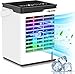 Climatiseur Mobile, USB Ventilateur Refroidisseur D'air Mini Refroidisseur 4 en 1 Climatiseur Portable 3 Vitesses de Vent et 7 Couleurs de LED, Humidificateur, Ventilateur pour Maison/Bureau