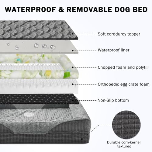 INVENHO Orthopedic Dog Beds Large Sized, XL Washable Egg-Crate Memory Foam Dog Couch Bed with Washable Removable Cover, Waterproof Lining and Nonskid Bottom - Image 6