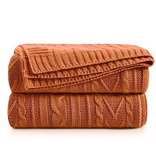 Aormenzy Rust Orange Cable Knit Throw Blankets for Couch Bed