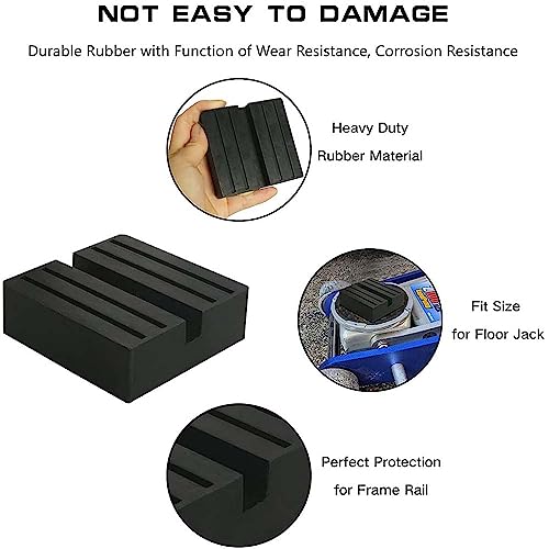 Image of 2 Packs Square Jack Pad, Black Anti-Slip Rail Adapter Support Block, Slotted Frame Rubber Frame Rail Protector