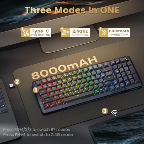 Image of Redragon K688PRO Wireless Tri Mode Gasket Mechanical Gaming Keyboard | Hot Swappable 8000mAH Gaming Keyboard with Five-Layer Padding & Knob, BT /2.4GHz /USB-C, RGB Backlit, 98 Keys Creamy Keyboard