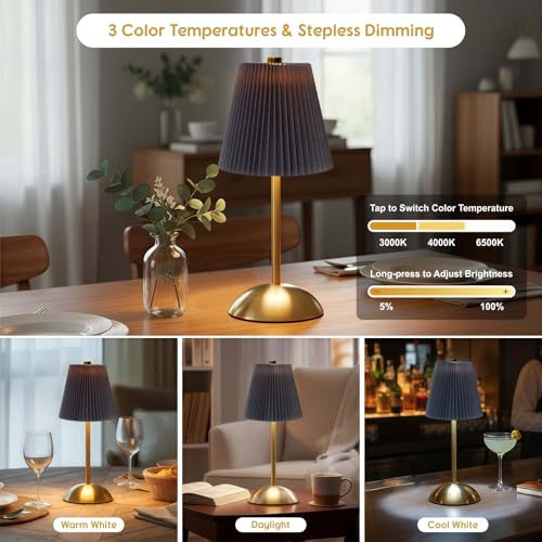 PetiitLyt Set of 2 Table Lamps Cordless, LED Small Rechargeable Lamps, 3 Color Temperatures & Stepless Dimming, Mini Table Lamp Set Battery Operated for Bedside, Living Room, Home Decor (Slate Blue) by PetiitLyt - Used condition - Image 2