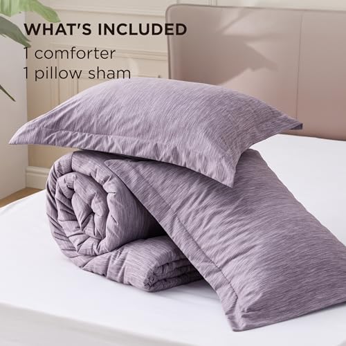 Image of Bedsure Twin /Twin XL Comforter Set - Grayish Purple Soft Bedding for All Seasons, Cationic Dyed Bed Set, 2 Pieces, 1 Twin Size Comforter (68 inchx88 inch) and 1 Pillow Sham (20 inchx26 inch+2 inch)