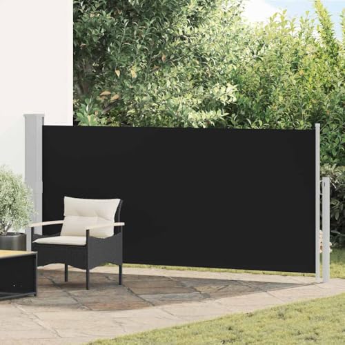 Ausziehbare Seitenmarkise 140x300 cm Schwarz, UV-beständiger Sonnenschutz für Garten Terrasse Balkon, robuster Sichtschutz aus Polyestergewebe, Wind- und wasserabweisend