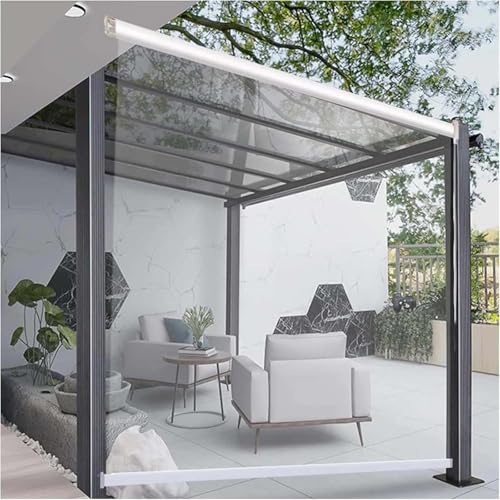 Persianas enrollables transparentes 100 % impermeables, 0,5 mm, transparentes, enrollables, para pérgola, estor enrollable de PVC, transparente, impermeable, a prueba de viento y polvo, 130 x 200 cm