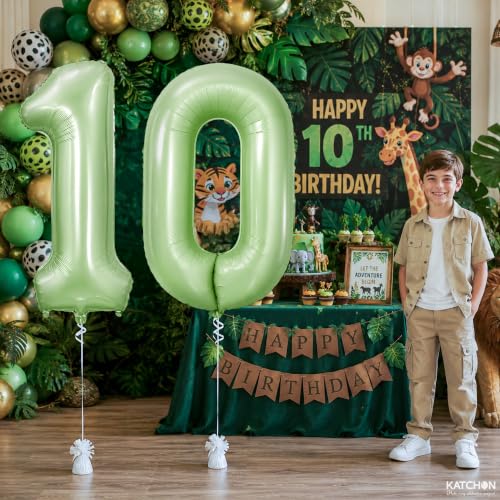 Image of KatchOn Sage Green Foil Number 0 Balloon, 40 Inch, Birthday Decorations