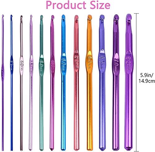Image of 12 Pcs Aluminum Crochet Hook Set | Multicolor Knitting Needles with Multiple Hook Sizes (2.0mm-8.0mm) | Smooth Ergonomic Crochet Needles for Knitting, Weaving, Sewing & DIY Craft Projects