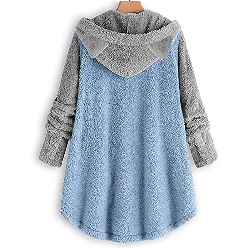 Women's Cute Plus-Size Fleece Jacket Button-up Cardigan Pullover Sweater Solid Color Fashionable Warm Cat Ear Hoodie2