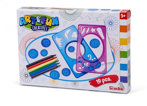 Simba Art and Fun Set Malschablonen, 2 Schablonen, 7 Schablonenräder, 4X Papier, 6 Marker, ab 3 Jahre Simba Art and Fun Set Malschablonen, 2 Schablonen, 7 Schablonenräder, 4X Papier, 6 Marker, ab 3 Jahre