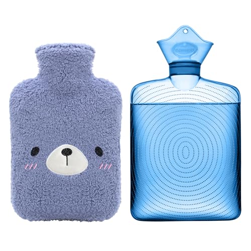 samply 湯たんぽ ゆたんぽ お湯 注水式 容量1.8L かわいい カバー付 エコ 省エネ 防寒グッズ 冷え対策 ギフト(クマ ダークブルー 1.8L)（Amazon）