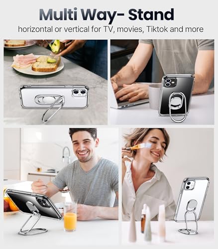 Image of SHIELDS UP for iPhone 11 Back Cover Case with Stand, Phone Case Clear with Double Ring Holder [Adjustable & Foldable] Shockproof Protective Cover for iPhone 11 6.1 inch - Clear | Double Ring Holder, Adjustable & Foldable, Shockproof Protective Cover, 360 Rotation, Hands-Free Viewing
