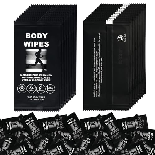 Image of 50 Body Wipes Individually Wrapped Face and Body Wipes for Women and Men | Bath Wipes for Adults No Rinse Personal Cleansing Wipes Travel,Bulk Deodorant for Homeless Shower Wipes (Black)