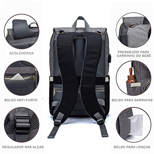 Mochila Bolsa Maternidade Lequeen Impermeável Bebê Com Bolso Térmico