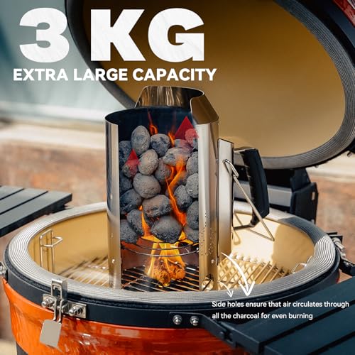 onlyfire Anzündkamin Grill, Hochwertiger Anzündkamin Edelstahl, Groß Grillkohle Anzündkamin 34,5cm Höhe, Grillkohlezünder für Holzkohle, Briketts, Ø 19cm Runder Grillkamin, Kohleanzünder Grill