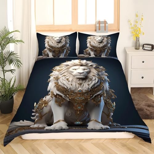 Housse de couette 160x200 lion en microfibre douce et zippée thermorégulatrice - 3