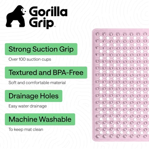 Image of GORILLA GRIP Patented Square Shower Stall Mat, Small Bathtub Floor Mats for Stand Up Showers, Suction Cups and Drainage Holes, Machine Wash, Soft on Feet, Bathroom Accessories 21x21 Inch, Light Pink