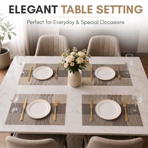 Image of Solitude Set of 6 Dining Table Placemats | Non-Slip PVC Table Mats, Heat Resistant, Washable, Stain-Resistant Surface, (Silver & Grey, 45 x 30 cm)