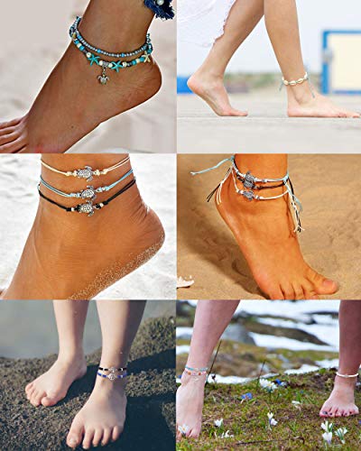 Loyallook 18Pcs Anklet Bracelets For Women Ankle Chain Turtle Wave Anklet Beach Ankle Bracelets Foot Jewelry For Women #TOP2