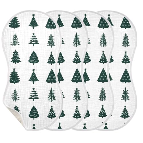 4 Pack Baby Burp Cloths, Soft Absorbent Burping Cloths for Babies, Cotton Milk Spit Up Rags, Large Size for Newborns, Baby Boys and Girls (Xmas Trees Set)3