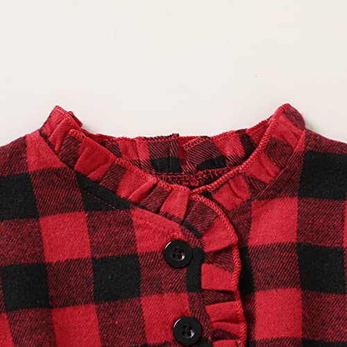 Toddler Kids Girls Clothes Christmas Dress Ruffle Red Plaid Black Mesh Skirt Outfits Overall Fall Winter4