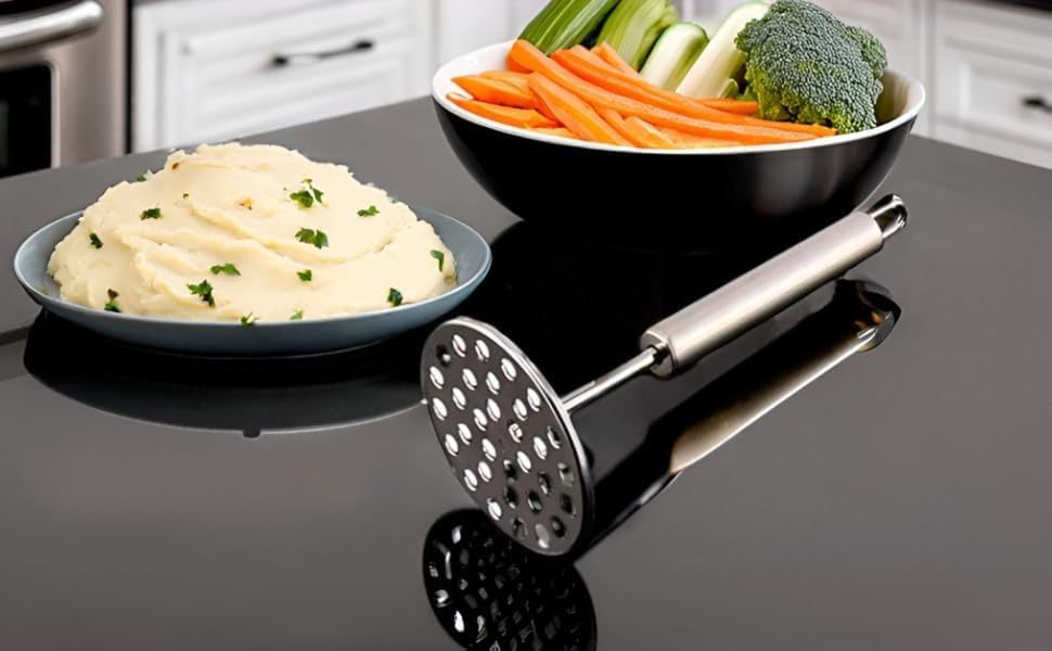 Image of Stainless Steel Potato mashers Whisker, Hand Tool Stainless Steel Mini Kitchen Whisk with Pav Bhaji Masher Best Kitchen Tool Combo for Your Home (Whisk 25CM and Masher 20CM)