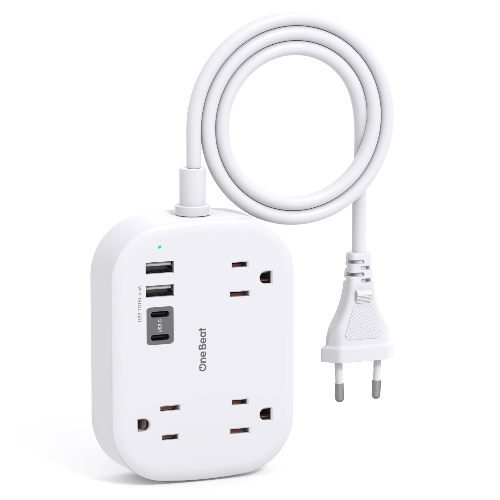 One Beat European Travel Plug Adapter with 3Ft Extension Cord