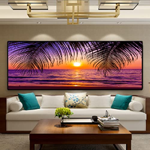 Toile panoramique coucher de soleil plage cocotier 60x180cm