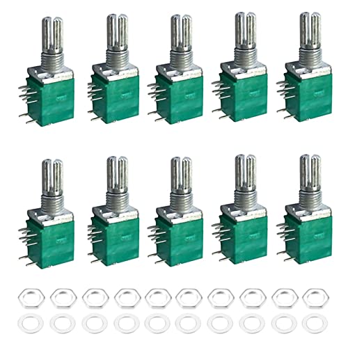 ERNZI 20Pcs RK097N Potentiometer Industrial Switches 8Pin B5K 10K 20K 50K 100K Dual Turn Switch Audio Shaft 15mm Amplifier Sealing Kit (Size : 50K Ohm)