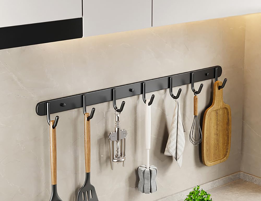 YUZGUHEY Kitchen utensils holder 2 Pieces Utensil Rack Stainless Steel Wall Mounted Hooks with Removable Utensils Holder(Black,50cm)