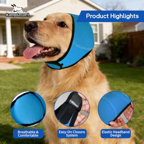 Image of Dog Ear Cover for Noise Protection & Anxiety Relief, Adjustable No Shake Ear Wrap for Firework, Hematoma, Bathing, Swim, Grooming and Force Drying (Blue, L(Head Size:18 inch-24 inch))