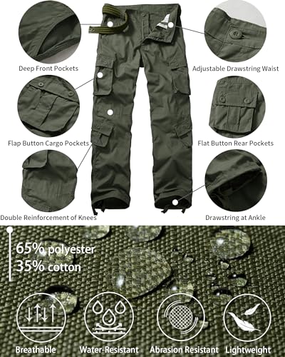 Men's Outdoor Hiking Pants Ripstop Wild Cargo Pants Army Camo Combat Casual Work Pants with 8 Pockets3